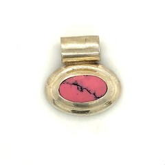 Vintage Sterling Signed 925 Silverworld Mexico Rhodonite Oval Cabochon Pendant