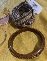 Bracelet LOT of 4 Beads Wood Metal Cuff & Bangle