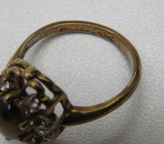 Vintage Uncas Mfg Co 14Kt HGE Electroplated Ladies Tiger Eye Size 6 Ring