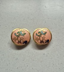 Vintage Chinese Export Cloisonné Enamel Clip-On Earrings – Peach Pink Floral