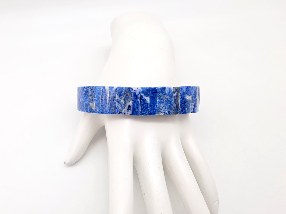 VINTAGE BLUE LAPIS LAZULI STONE ON STRETCH WATCH BAND 7.25″ BRACELET NEVER WORN!