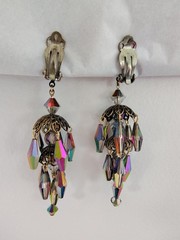 Vtg Rare LEWIS SEGAL California Watermelon AB Crystal Chandelier Earrings Pat…