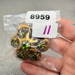 Vintage Brooch Green Stones Textured Gold Tone Swirls 2 Inches