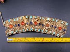 Vintage Egyptian Nepalese Style Bracelet Natural Turquois Lazuli Gold Tone