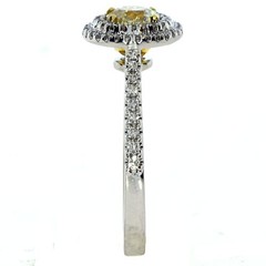 .99CT WHITE & FANCY YELLOW DIAMOND 18KT 2 TONE GOLD DOUBLE HALO ENGAGEMENT RING