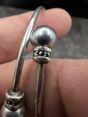 VTG Sterling Silver Sapphire Tension Cuff Faux Pearl Signed Estate Bracelet 925