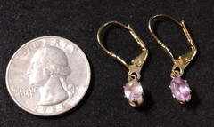 Vintage Earrings Gold-tone with Lavender Oval Stones Drop Dangle Leverback