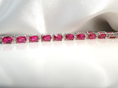 Sterling Silver 925 Lab Created Pink Ruby Tennis Bracelet 8″
