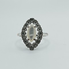 Vintage Moonstone And CZ Marquise Ring In Silver Tone Victorian Style Retro