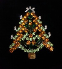 Vintage Bijoux MG Jeweled Czech Christmas Tree Brooch Rare Beautiful