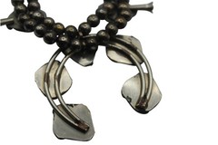 Vintage Silver Tone Black Onyx Squash Blossom Statement 24in Western Nickle