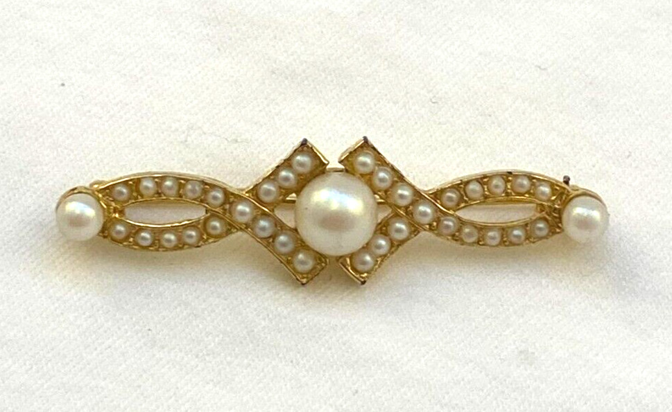 Vintage Mimi D’N Brooch Gold Tone Faux Pearl Edwardian Revival 2″ 1983