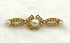Vintage Mimi D’N Brooch Gold Tone Faux Pearl Edwardian Revival 2″ 1983