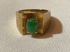 Vintage 14k Yellow Gold Nephrite Mid Century Ring Size 3.75 Weighs 6 Grams