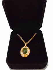 Vintage Faux Jade And Crystal Gold Tone Necklace 18 In. In Black Velvet Gift Box