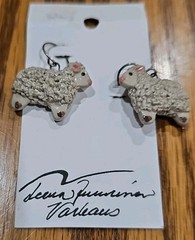 Sheep Pin, Matching Earrings And Ram Pendant Necklace Ceramic Animal