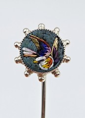 Micromosaic Stick Pin Bird Antique Silver Italy