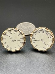 Vintage Clock Face Enamel Cufflinks Gold Tone Roman Numeral Novelty MCM