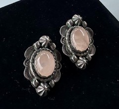 Vintage Rose Quartz Southwestern Stud Earrings Tested As Sterling Silver #22