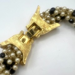 Vtg Jomaz/Joseph Mazer Signed Pearl/Blk Bead Lariat Necklace–7 Strand Scarf Styl