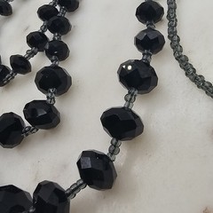 Vintage Black Faceted Crystal Glass Mourning Flapper Necklace Layered 26 In Deco