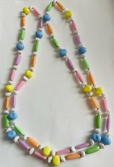 Vintage Pastel Beaded Necklace with Colorful Marble Lucite Beads and Glass Space