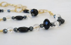 New Sterling Silver 925 Gold Over Black Stone Chunky Statement Necklace 36″