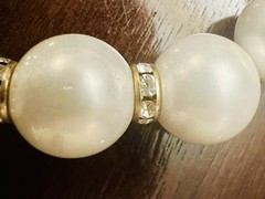 VTG Costume Pearl Necklace W Alternating Gold & Diamond Spacers 18” Jackie O