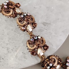 Vintage Rhinestone Bracelet Clip Earrings Set AB Western Germany Filigree Enamel