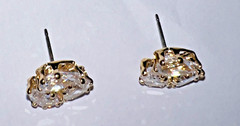 Earrings w/3 Clear Tear Drop Rhinestones On Each w Push-On Backs Gold-Tone Studs