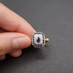 Art Deco Vintage Style Lab Created Diamond & Sapphire Wedding 14K Gold FN Ring