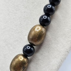 VINTAGE Art Deco Black and Copper Tone Statement Beaded Necklace