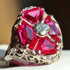 14k white gold ring 2.50ct lab created ruby sz 3.5 antique handmade 2.33gr N3331