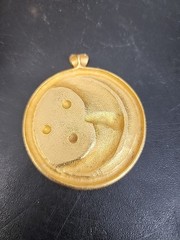 Vintage Gold Tone Satin Finish Crescent Moon Stars Large Medallion Pendant
