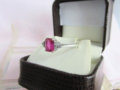 Vintage 925 Sterling Silver Faux Ruby & CZ Ring Emerald-Cut SZ 11
