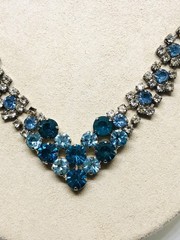 VTG CHRISTINA COLLECTION NECKLACE/EARRING SET TEAL/BLUE/CLEAR/SMOKEY RHINESTONES