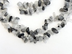 Rutilated Quartz Grey & White Chip Beaded Chip Vintage Necklace – 36″