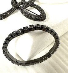 Necklace Bracelet Brooch Lot Beads Rhinestones Dark Gray Black 3 Pieces VTG