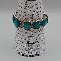 Vintage Teal Blue Moonglow Thermoset Bracelet + Lisner Brooch Cabochon Gold Tone