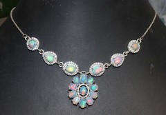Natural opal cabochon necklace in 925 silver opal jewelry statement necklace