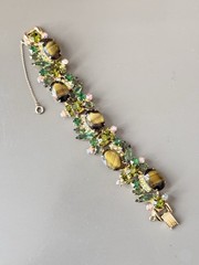 Vintage Verified JULIANA Green Art Glass Bracelet Brooch/Pendant Earring Set