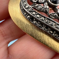 Vintage Heart Brooch Lot Gold Silver Tone Rhinestone Filigree Open Work Ribbon