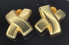 Vintage Erwin Pearl Signed Gold Tone X Motif Couture Statement Clip On Earrings