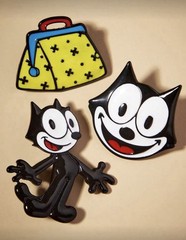 New SET OF 3 FELIX THE CAT Pins MAGIC BAG OF TRIX Brooch BLACK CAT Pin CARTOON