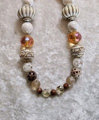 Vintage Long Graduated Topaz Cream Acrylic Porcelain Owl Beaded Necklace 26in