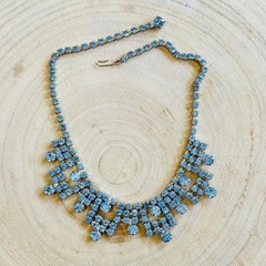 Regal Necklace VTG Jewels Austrian Crystal Rhinestone Art Deco Blue Choker 15″