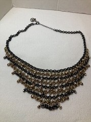 Signed EL Goldtone & Black Metal Gemstone Waterfall Costume Necklace