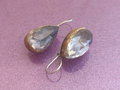 RARE Rock Crystal Silver Earrings, Vintage Very Big Rock Crystal Silver Earrings