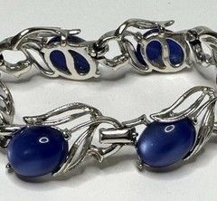 Vtg 1950s Lisner Signed Cobalt Blue Cabochon Leaf Necklace Bracelet Demi Parure