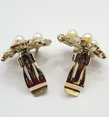 Judy Lee Leaf Leaves Wreath with Faux Pearls & Crystals Vintage Clip On Earrings